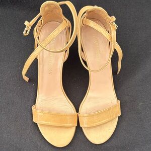 Stuart Weitzman Camel Strappy Wedge Heels
